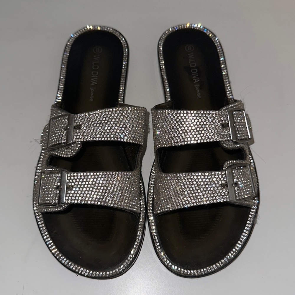 Rhinestone clear black rubber jelly sandals
